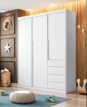 Guarda Roupa Branco 3 portas e 4 gavetas Pérola Branco - Phoenix Baby