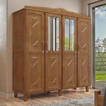 Guarda-Roupa Brasil Casal Imbuia 4 Portas com Espelhos 3 Gavetas Internas Madeira Maciça de Pinus - Cavazotto