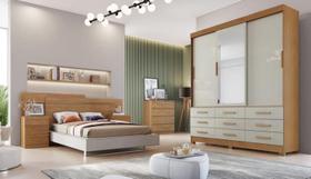 Guarda Roupa Buriti 3 Portas 9 Gavetas Com Espelho Cinamomo/Off White - Novo Horizonte