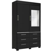 Guarda Roupa Buzios Com Espelho Solteiro 2 Portas 6 Gavetas Rud Rack Cor Preto