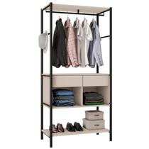 Guarda-Roupa Cabideiro 2 Gavetas Nichos Prateleiras Aço Carbono MDF BP Pérsia Guarda-Roupa Cabideiro 2 Gavetas Nichos Prateleiras Aço Carbono MDF BP Pérsia