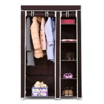 Guarda roupa cabideiro organizador portatil 4 prateleiras compacto arara closet praia quarto brecho marrom Guarda roupa cabideiro organizador portatil 4 prateleiras compacto arara closet praia quarto brecho marrom
