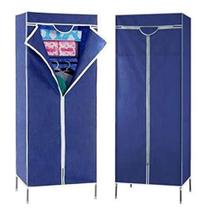 Guarda roupa cabideiro portatil arara organizador com ziper prateleira multiuso praia camping azul