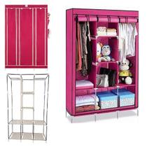 Guarda roupa cabideiro portatil prateleiras dobravel armario arara grande organizador camping rosa - KANGUR