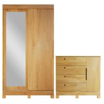 Guarda Roupa Canarinho 2 Portas Cinamomo Flex com Espelho com Cômoda Quero Quero 1 Porta 4 Gavetas Cinamomo Valdemóveis