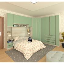 Guarda Roupa Canto Casal 11 Portas e 11 Gavetas Legno Crema com Verde Jade Prime Luciane Móveis Guarda Roupa Canto Casal 11 Portas e 11 Gavetas Legno Crema com Verde Jade Prime Luciane Móveis