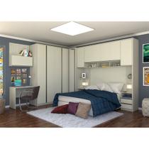 Guarda Roupa Canto Casal com Escrivaninha e Espelho Legno Crema com Kashmir Prime Luciane Móveis