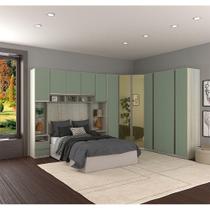 Guarda Roupa Canto Casal Com Vidro Reflecta Crema Com Verde Guarda Roupa Canto Casal Com Vidro Reflecta Crema Com Verde