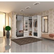 Guarda Roupa Canto Closet 3 Peças, 3 Gavetas, 5 Cabideiros com Espelho Branco Prime Luciane Móveis Guarda Roupa Canto Closet 3 Peças, 3 Gavetas, 5 Cabideiros com Espelho Branco Prime Luciane Móveis