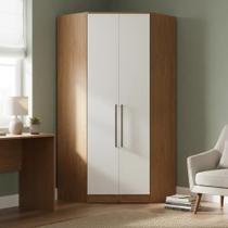 Guarda-Roupa Canto Closet com 2 Portas e 2 Gavetas MDF Requinte+ Marrom/Macadâmia/Branco