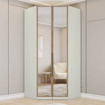 Guarda Roupa Canto Closet Modulado 2 Portas e 3 Gavetas com Espelho e LED Marrom/Areia HP/Jequitiba