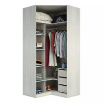 Guarda Roupa Canto Closet sem Portas 3 Gavetas, Cabideiro, 5 Prateleiras Prime Luciane Móveis