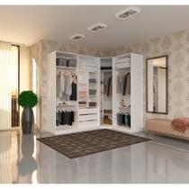 Guarda Roupa Canto Closet sem Portas 3 Peças, 3 Gavetas, 5 Cabideiros Branco Prime Luciane Móveis Guarda Roupa Canto Closet sem Portas 3 Peças, 3 Gavetas, 5 Cabideiros Branco Prime Luciane Móveis