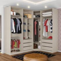 Guarda Roupa Canto Closet sem Portas 3 Peças, 6 Gavetas, 4 Cabideiros Prime Luciane Móveis