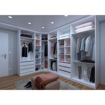 Guarda Roupa Canto Closet sem Portas 5 Peças, 6 Gavetas, 6 Cabideiros Branco Prime Luciane Móveis