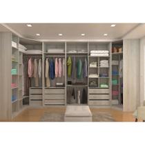 Guarda Roupa Canto Closet sem Portas 5 Peças, 9 Gavetas, 5 Cabideiros Prime Luciane Móveis