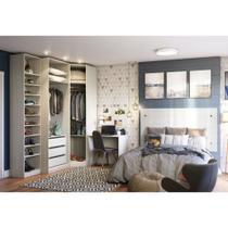 Guarda Roupa Canto Closet sem Portas 5 Peças, Cabeceira 142cm e Escrivaninha Prime Luciane Móveis