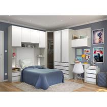 Guarda Roupa Canto Solteiro Vidro C/ Escrivaninha Legno Crem