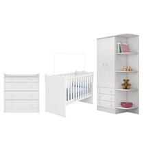 Guarda Roupa Cantoneira, Berço e Cômoda Trocador Branco