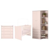 Guarda Roupa Cantoneira, Berço e Cômoda Trocador Rosa