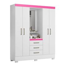 Guarda Roupa Capela 4 Portas Paris Branco / Rosa Flex - Aramóveis