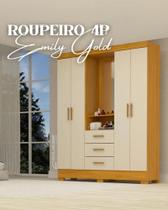 Guarda Roupa Capelinha 4 Portas com espelho Emily Gold 4 Portas e Pés. Roupeiro estilo Capelinha