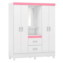 Guarda Roupa Capelinha 4 Portas Lord Branco/Rosa/Branco Flex - Demóbile