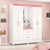 Guarda Roupa Capelinha 4 Portas Lord Móveis Branco/Rosa Guarda Roupa Capelinha 4 Portas Lord Móveis Branco/Rosa