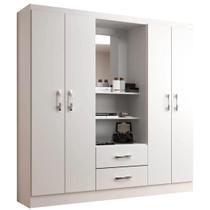 Guarda Roupa Capelinha Evidencia Solteiro com Espelho 4 Portas 2 Gavetas Cor Branco