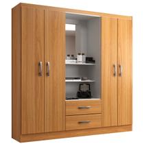 Guarda Roupa Capelinha Evidencia Solteiro com Espelho 4 Portas 2 Gavetas Cor Cinamomo