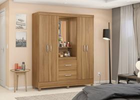 Guarda-Roupa Capelinha Lord 4 Portas com Espelho e Gavetas Amêndola Touch 181cm MDP