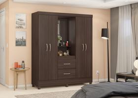 Guarda-Roupa Capelinha Lord 4 Portas com Espelho e Gavetas Café Touch 181cm MDP