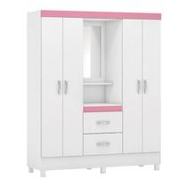 Guarda Roupa Capelinha Lord 4 Portas Flex Branco/Rosa com Espelho - Demóbile Guarda Roupa Capelinha Lord 4 Portas Flex Branco/Rosa com Espelho - Demóbile