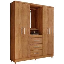Guarda Roupa Capelinha Lyon Solteiro com Espelho 4 Portas 3 Gavetas Rud Rack Cor Cedro