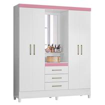 Guarda Roupa Capelinha Pérsia 4 Portas Flex Branco/Rosa com Espelho - Demóbile Guarda Roupa Capelinha Pérsia 4 Portas Flex Branco/Rosa com Espelho - Demóbile