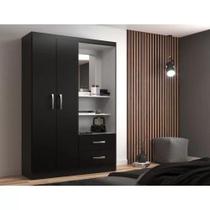 Guarda Roupa Capelinha Solteiro 2 Portas 2 Gavetas Premium - Black Black