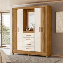 Guarda Roupa Capelinha Solteiro Frisado com Espelho 4 Portas 4 Gavetas e Pés Atenas Moval