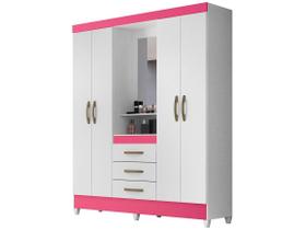 Guarda Roupa Capri 165cm 4 Portas Branco Rosa Flex com Espelho Moval