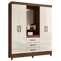 Guarda Roupa Capri 165cm 4 Portas Castanho Wood Off White com Espelho Moval