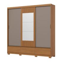 Guarda Roupa Casal 03 Portas Deslizantes Flex com Espelho 03 Gavetas externas Delvin D349 Cinamomo Off White Avelã - Henn Guarda Roupa Casal 03 Portas Deslizantes Flex com Espelho 03 Gavetas externas Delvin D349 Cinamomo Off White Avelã - Henn