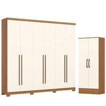 Guarda Roupa Casal 06 Portas 03 Gavetas New Jade D345 com Armário Multiuso Pime Cinamomo Off White - Henn Guarda Roupa Casal 06 Portas 03 Gavetas New Jade D345 com Armário Multiuso Pime Cinamomo Off White - Henn