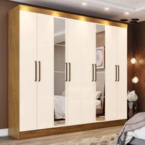 Guarda Roupa Casal 08 Portas 4 Gavetas Com Espelho Mabilu Casa 812 Nature Com Off White