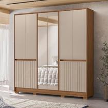 Guarda Roupa Casal 10 Portas 4 Gavetas com 2 Espelhos Alasca Marrom/Carvalho/Fendi