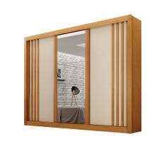Guarda Roupa Casal 100% MDF 3 Portas Correr Com Espelho E 4 Gavetas Milano Leifer