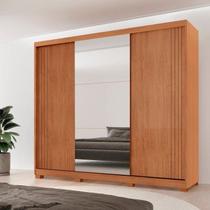Guarda-Roupa Casal 100% MDF 3 Portas de Correr 4 Gavetas 6 Prat c/ Pés e Espelho Chile Marrom/Mar Guarda-Roupa Casal 100% MDF 3 Portas de Correr 4 Gavetas 6 Prat c/ Pés e Espelho Chile Marrom/Mar
