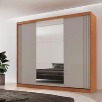Guarda-Roupa Casal 100% MDF 3 Portas de Correr 4 Gavetas 6 Prateleiras c/ Espelho Chile Offwhite/Mar Guarda-Roupa Casal 100% MDF 3 Portas de Correr 4 Gavetas 6 Prateleiras c/ Espelho Chile Offwhite/Mar