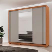 Guarda-Roupa Casal 100% MDF 3 Portas de Correr com Pés e Espelho Chile Off White/Marromle Guarda-Roupa Casal 100% MDF 3 Portas de Correr com Pés e Espelho Chile Off White/Marromle