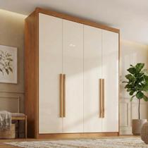 Guarda Roupa Casal 100% MDF 4 Portas e 4 Gavetas Bergamo Cinamomo/Off White Bege Guarda Roupa Casal 100% MDF 4 Portas e 4 Gavetas Bergamo Cinamomo/Off White Bege