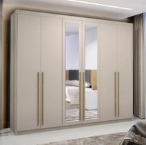 Guarda Roupa Casal 100% MDF 6 Portas 6 Gavetas com Espelhos Dubai Majestic Bege/Fendi