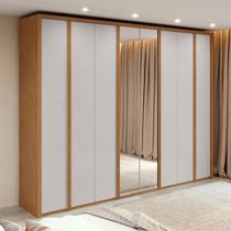 Guarda-Roupa Casal 100% MDF 8 Portas Easy Glow com Espelhos Amendoa Clean/Off White
